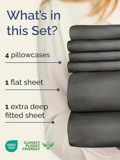 Extra Deep Full Sheet Set - 6 Piece Breathable and Cooling Sheets - Hotel Luxury Bedding for Women, Men, Kids & Teens - Easy & Secure Fit - Soft, Wrinkle Free and Comfy - Extra Deep Pockets - Charcoal