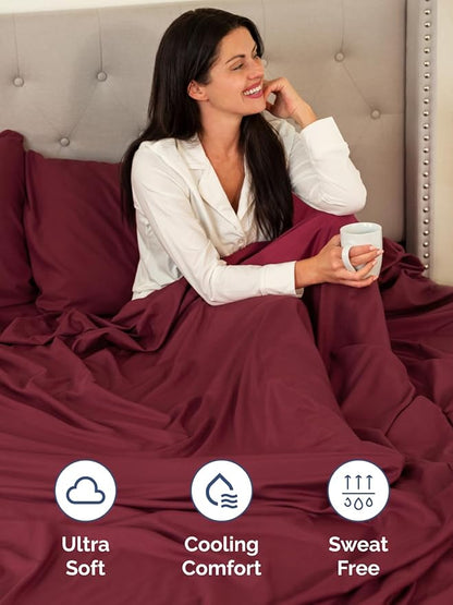 Extra Deep Full Sheet Set - 6 Piece Breathable and Cooling Sheets - Hotel Luxury Bedding for Women, Men, Kids & Teens - Easy & Secure Fit - Soft, Wrinkle Free and Comfy - Extra Deep Pockets - Burgundy