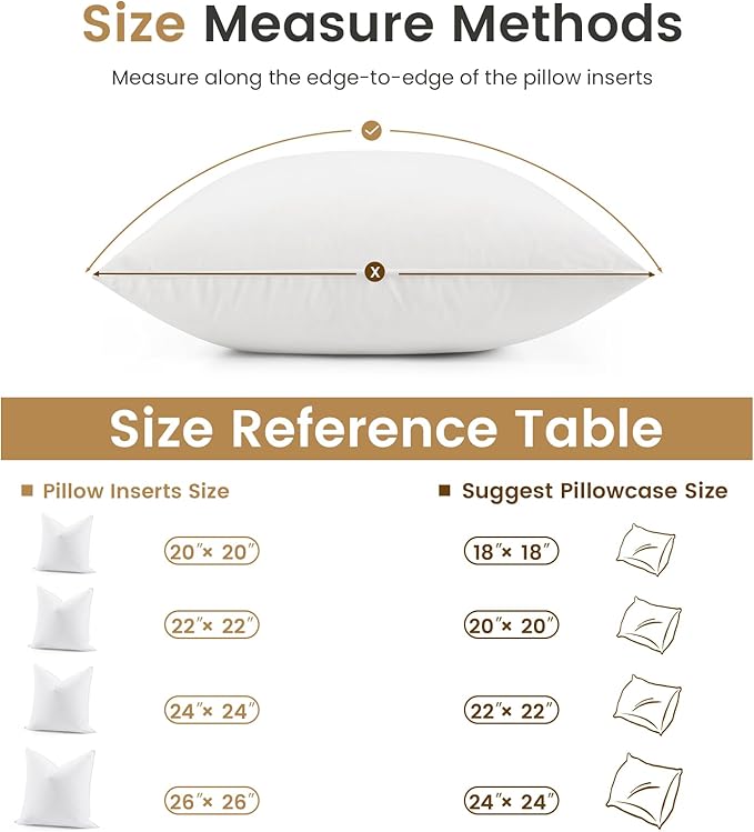 BHZ 22x22 Throw Pillow Insert, Down Feather Pillow Inserts, Decorative Soft Square White 22 x 22 Inch Pillows Insert for Couch Bed Dorm Sofa with Cover
