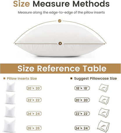 BHZ 22x22 Throw Pillow Insert, Down Feather Pillow Inserts, Decorative Soft Square White 22 x 22 Inch Pillows Insert for Couch Bed Dorm Sofa with Cover