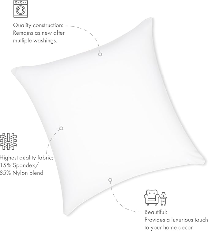 PILLOWY 16"x16" Throw Pillowcases (Cover Only) - 85/15 Nylon, Spandex - Luxurious, Silky, Stretchy & Soft - 1Pcs Solid Color - A Perfect Choice for Couch Chairs Sofa Bed Adult or Kids Bedroom, White