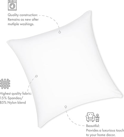 PILLOWY 16"x16" Throw Pillowcases (Cover Only) - 85/15 Nylon, Spandex - Luxurious, Silky, Stretchy & Soft - 1Pcs Solid Color - A Perfect Choice for Couch Chairs Sofa Bed Adult or Kids Bedroom, White