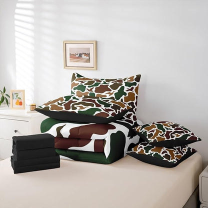 Erosebridal Camo Army 7 Piece Bedding Set Full Hunting Duck Comforter Set with Sheets Military Camouflage Bed in a Bag Wild Farmhouse Woodland Bed Sets Comforter