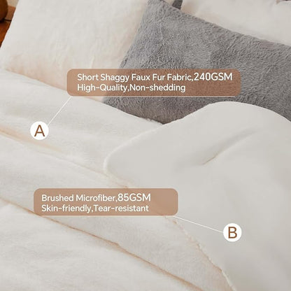 BEDELITE Faux Fur Fleece Queen Comforter Set - Fluffy & Warm Cream White Comforter Queen Size，Ultra Soft and Cozy Winter Bedding Set,Fuzzy Thick Bed Set,1 Comforter and 2 Pillowcases