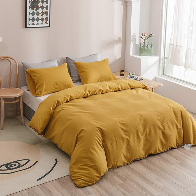 Wellboo Mustard Yellow Comforter Sets Twin Size Solid Ginger Bedding Comforters Women Men Plain Dark Yellow Quilts Modern Minimalist Gold Yellow Blankets Soft Vintage Bedroom Decor Aesthetic