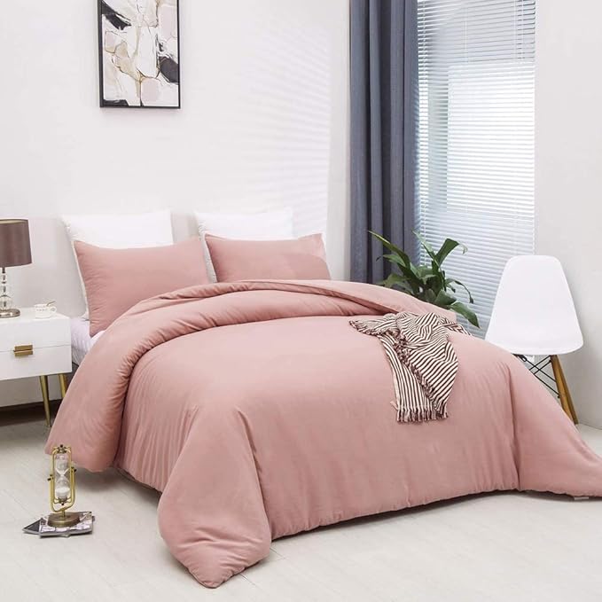 KAREVER Blush Pink Comforter Set Twin Solid Dusty Rose Bedding Quilt Set Blush Pink Comfroter Set 3 PCs for Kids Teens Adult Durable Breathable Pink Blanket