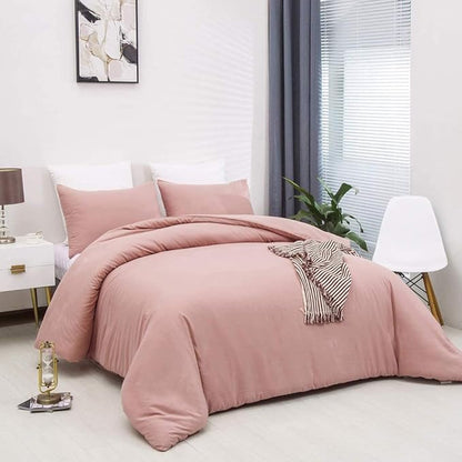 KAREVER Blush Pink Comforter Set Twin Solid Dusty Rose Bedding Quilt Set Blush Pink Comfroter Set 3 PCs for Kids Teens Adult Durable Breathable Pink Blanket