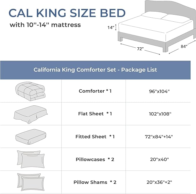 Sasttie California King Comforter Set, 7 Pieces Cal King Bed in a Bag, Complete Bedding Set Includes Comforter, Flat Sheet, Fitted Sheet, Pillowcases and Pillow Shams, Beige