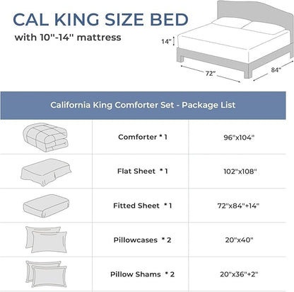 Sasttie California King Comforter Set, 7 Pieces Cal King Bed in a Bag, Complete Bedding Set Includes Comforter, Flat Sheet, Fitted Sheet, Pillowcases and Pillow Shams, Beige