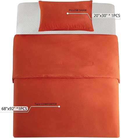 Flully Orange Twin Comforter Sets, All Season Super Soft Lightweight Washed Cotton Down Alternative Bed Comforters Set & Pillowsham Kids College Dorm Boys Girls, Modern Pumpkin Bright Orange Twin/XL
