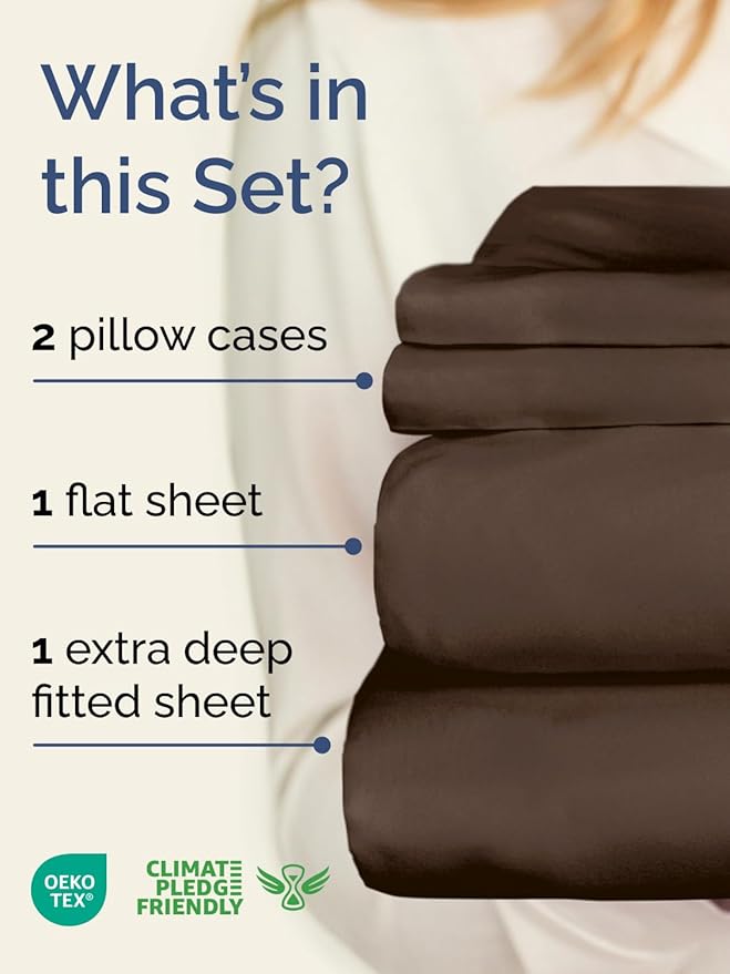 Extra Deep Twin Sheet Set - 4 Piece Breathable and Cooling Sheets - Hotel Luxury Bedding for Women, Men, Kids & Teens - Easy & Secure Fit - Soft, Wrinkle Free and Comfy - Extra Deep Pockets - Brown