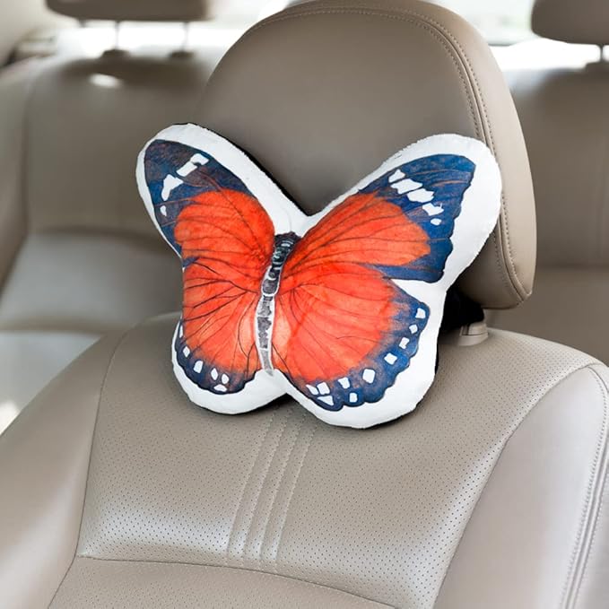 JWH 3D Butterfly Pillow Print Neck Pillows for Car Travel Plane Airplane Trip Headrest Small Pillow Long Flights Essentials Cute Head Rest Sleeping Napping Cushion with Elastic 8 x 12 Inch Orange