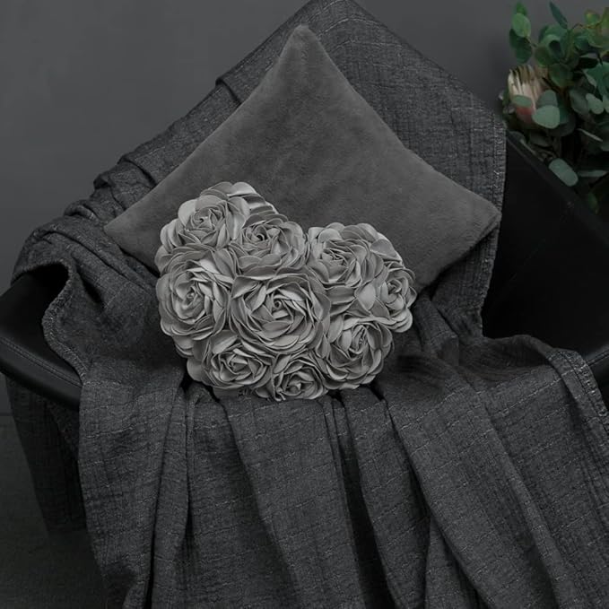 JWH Valentine's Day Throw Pillow Covers Decorative Flower Accent Pillow Cases Heart Shaped Cushion for Couch Living Room Bed Chair 14 x 16 Inches Gray