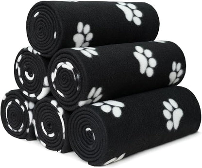 ZYFZCYBL Fleece Throw Blankets Lightweight Warm Soft Cozy Pet-Friendly Bulk Fleece Throw Blanket Solid for Home Bed, Sofa，Office,Gifts, Couch (Pack of 6-50 x 60 inch，Black White Paw Print)