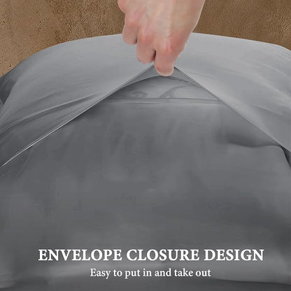 BHZ Grey Satin Goose Down Feather Pillows Standard Size Set of 2 with Pillowcase for Hair and Skin, Cooling Pillow Cases Similar to Silk Pillow Cases, Decor for Women, Mom Men