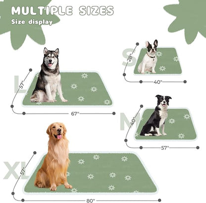 Luciphia Waterproof Pet Blanket for Medium Large Dogs Washable Fluffy Thick Jacquard Shag Fleece Warm Sherpa 3D Textured Flower Print for Cats Puppy Couch Protection (Green,67x57 inches)
