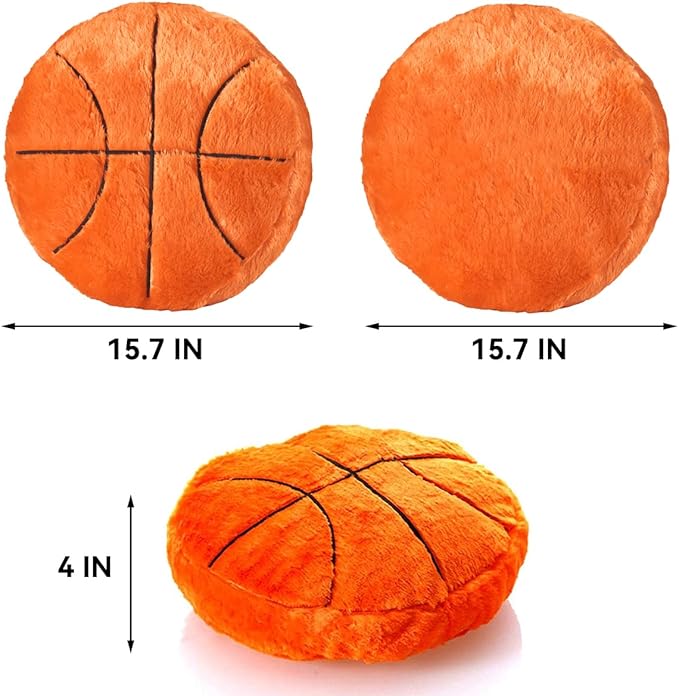 Basketball Pillow, 2 Pcs Basketball Plush Pillow Soft Fluffy Round Stuffed Sports Throw Pillows, Basketball Shaped Decorative Throw Pillow for Sofa, Bedroom, Sports Room, Home Decor Gifts 15.7"