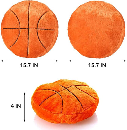 Basketball Pillow, 2 Pcs Basketball Plush Pillow Soft Fluffy Round Stuffed Sports Throw Pillows, Basketball Shaped Decorative Throw Pillow for Sofa, Bedroom, Sports Room, Home Decor Gifts 15.7"