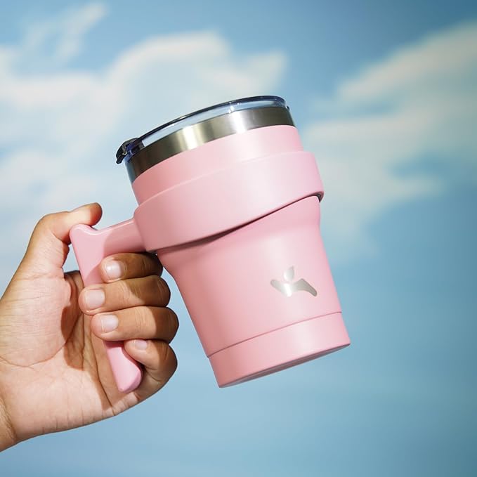 10 oz Tumbler with Handle and 2 Straw 2 Lid, Insulated Water Bottle Stainless Steel Vacuum Cup Reusable Travel Mug, Light Pink