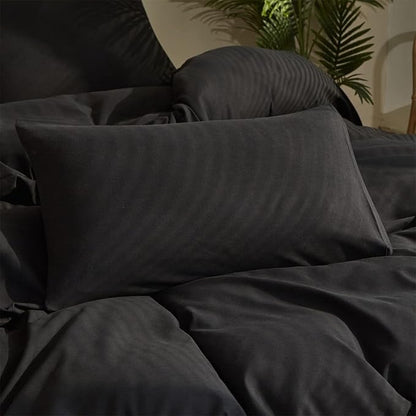 Pureant Black Comforter Full Size Solid Color Bedding Set Women Men Pure Black Quilts Soft Breathable Dark Color Comforter Set 3 Pieces Lightweight Durable Bedding