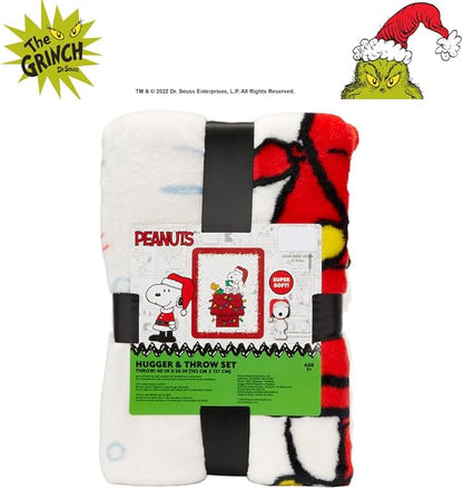 Peanuts Snoopy Holiday & Christmas Kids Bedding Super Soft Plush Pillow and Throw 2 Piece Set, 40 in x 50 in (Officially Licensed Product) by Franco