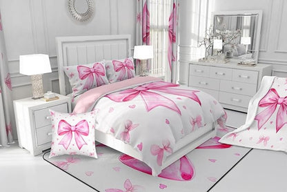 Erosebridal Girly Pink White Comforter Set Twin,Cute Bow Girls Bedding Set Dreamy Princess Bedding Comforter Sets for Kids Teen Women,Kawaii Bowknots Bow Tie Quilt Duvet 1 Pillow Case