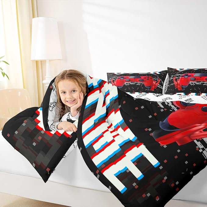 Erosebridal Boys Comforter Sets - Full, Red Gaming Bedding Sets for Kids, Toddler Gamer Room Decor