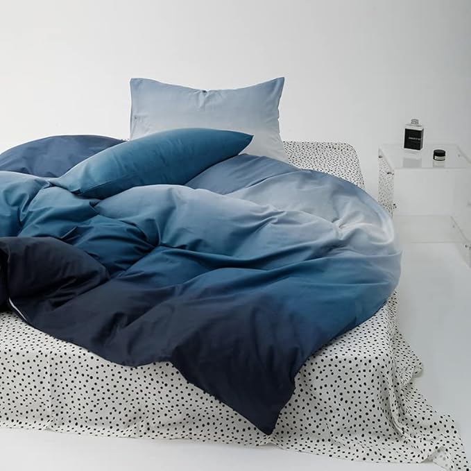 Cottonight Blue White Gradient Comforter Set California King Blue and Navy Gradient Bedding Comforter Set Blanket Quilts Breathable Sunset Color 3 Piece Bedding Comforter Set