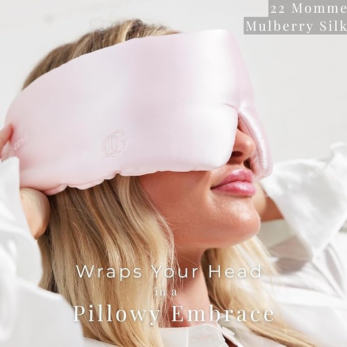 3D Silk Sleep Mask, Sleep Longer in Total Darkness and Comfort. Total Blackout Liner Blocks Light, Lightweight, 100% Natural Silk Eye Mask, Foam Countour, Eyelash Sleep Mask (Prosecco Pink)
