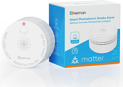 Heiman Matter Smoke Detector, Smart Photoelectric Fire Alarm, Ul217-10th Listed, Battery Powered, Real-Time Notification, Compatible with Smartthings, Home Assistant, Mini Portable for Home RV Travel