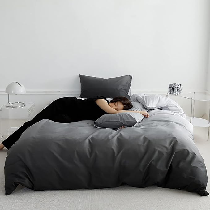 KAREVER Gradient Gray Comforter Set Ombre White Gray Bedding Set Twin Boys Girls Aesthetic Comforter 3 PCs Bed Blanket Set Twin