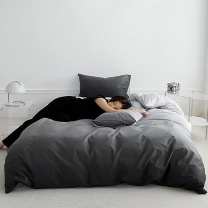 KAREVER Gradient Gray Comforter Set Ombre White Gray Bedding Set King Women Aesthetic Comforter 3 PCs Bed Blanket Set King