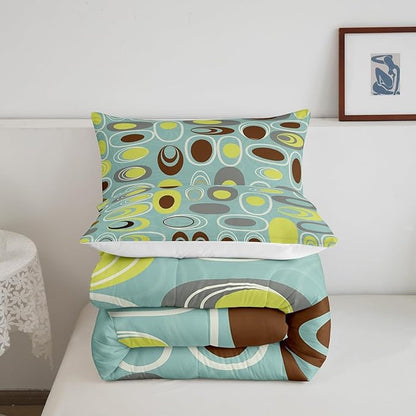 Teal Minimalist Bedding Set Twin Geometric Circles Comforter Set, Abstract Spiral Swirl Duvet Insert Geometric Stripes Quilt Comforter, Modern Aesthetic Bedding Comforters & Sets Room Decor