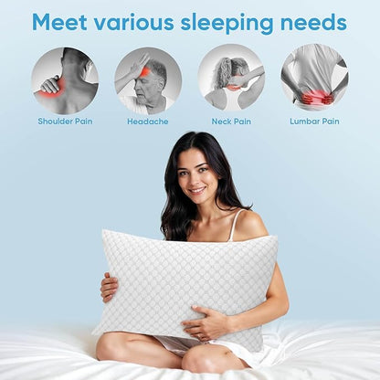 Shredded Memory Foam Pillow, King Size Cooling Adjustable Firm Bed Pillow for Sleeping, Washable Removable Cover, Ideal for Side, Back & Stomach Sleepers