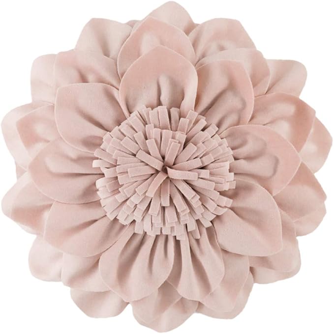Decorative Throw Pillow 3D Flower Round Pillow Accent Handmade Cushion with Insert for Couch Bed Home Decor 12 Inch (12 inch, Rose Gold)