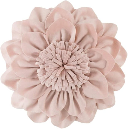 Decorative Throw Pillow 3D Flower Round Pillow Accent Handmade Cushion with Insert for Couch Bed Home Decor 12 Inch (12 inch, Rose Gold)