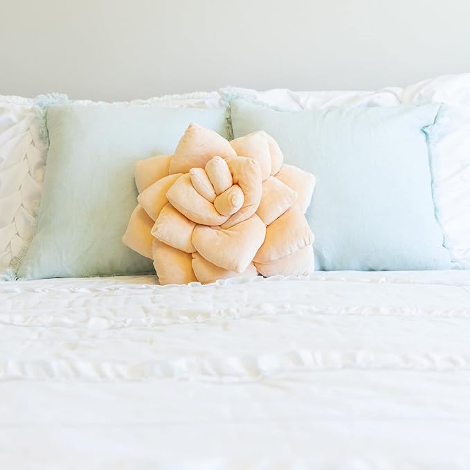 Green Philosophy Co. Succulent® Pillow 16" – Soft 3D Decorative Flower Throw Pillow, Unique Blush Peach Plush Flower Cushion, Perfect for Couch, Sofa, Bedroom Decor, Gift for Plant Lovers