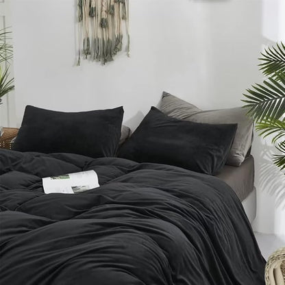 CLOTHKNOW Black Velvet Twin/Twin XL Comforter Set 3Pcs Black Bedding Comforter Sets Fluffy Soft Cozy Black Comforter with 2 x Pillowcases