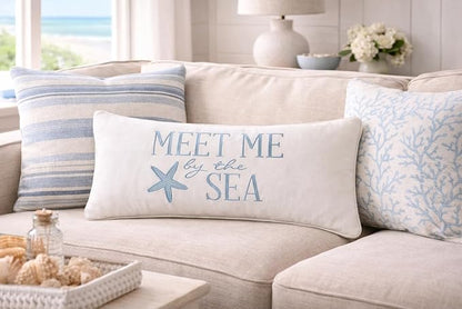 C&F Home Starfish Meet Me at The Sea Embroidered Accent Pillow 12" x 24" Summer Coastal Beach House Nautical Ocean Home Living Room Sofa Couch Chair Bed Bedroom Decor Decoration 12" x 24" White