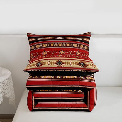 Erosebridal Aztec Bedding Set Ethnic Tribal Arrow Comforter Set,Vintage Southwestern Native Bohemian Quilt Twin,Western Star Duvet Insert Exotic Geometric Diamond Stripes Room Decor,Red and Black