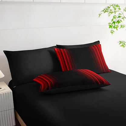 Red and Black Bedding Set Queen Size Abstract Ombre Comforter Set Bedding Set 7 Piece in A Bag,Dark Quilt Set Mordern Art Decor All Seasons with Pillowcases,Flat, Fitted Sheet