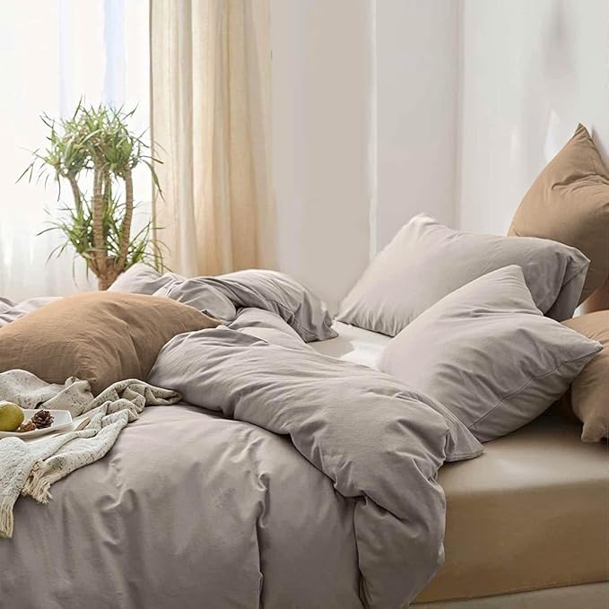 ETDIFFE Tan King Size Comforter, 3pc Soft Farmhouse Taupe Bedding Set & Collection, Lightweight All Season Microfiber Down Alternative Bed Comforter with 2 Pillow Shams for Women Men