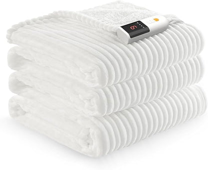 Reaks Electric Heated Blanket Full Size, Silky Soft Flannel & Sherpa Heating Blanket with 9 Heat Levels & 2-10 Hours Auto Off, Warm Gifts for Women Mom Grandma, ETL Certified (72x84 inches, White)