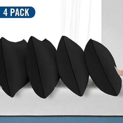 King Size Bed Pillows for Sleeping 4 Pack,Luxury Hotel Pillows,Comfortable and Supportive,Machine Washable,Suitable for Stomach,Back and Side Sleepers.（Black）