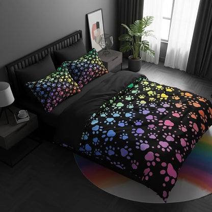 Puppy Comforter Set Full Size, Cartoon Paw Bedding Set, 3 Pieces Cute Bedroom Decor with 2 Pillowcases/79 * 90