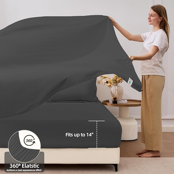 FUANNA 7 Pieces King Size Comforter Set, All Season Bed in a Bag King Size, Luxury Soft Bedding Sets with Comforter, Flat Sheet, Fitted Sheet, Pillowcases & Pillow Shams, Dark Grey