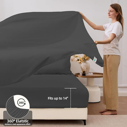FUANNA 7 Pieces King Size Comforter Set, All Season Bed in a Bag King Size, Luxury Soft Bedding Sets with Comforter, Flat Sheet, Fitted Sheet, Pillowcases & Pillow Shams, Dark Grey