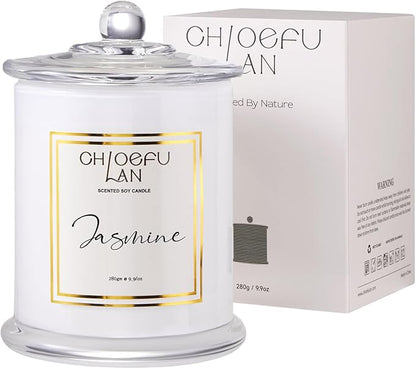 Chloefu LAN Jasmine Candle, Mothers Day Gifts Candles for Women, Scented Candles for Home Decor, Luxury White Natural Soy Candle, Wedding, Bachelorette & Bridal Shower Gift for Bride, 70 Hours 10 oz