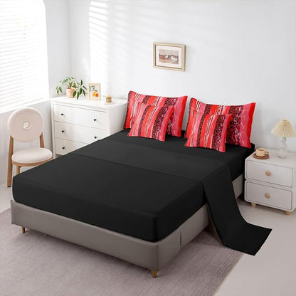 Erosebridal Cheetah Fur White Red Geometric Women Comforter Set Queen Size 7 Pieces | Stripe Leopard Print Bed in A Bag Men Adults Bed Set Animal Skin Pattern Bedding