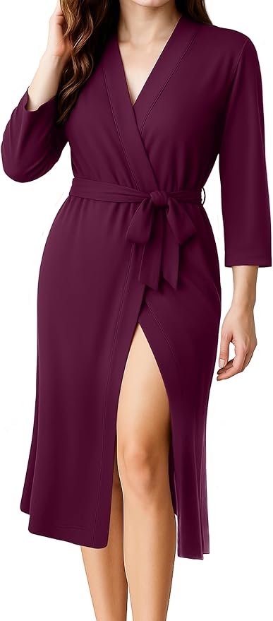 NY Threads Women's Robe Long Knit Bathrobe 3/4 Sleeves Soft Kimono Lightweight Loungewear